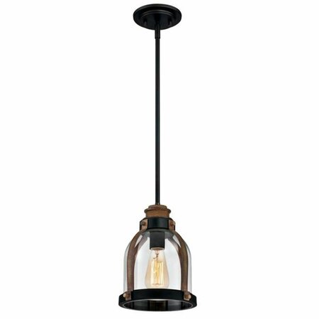 BRILLIANTBULB 1 Light Mini Pendant Oil Rubbed Bronze Finish with Barnwood Accents & Clear Seeded Glass BR2690069